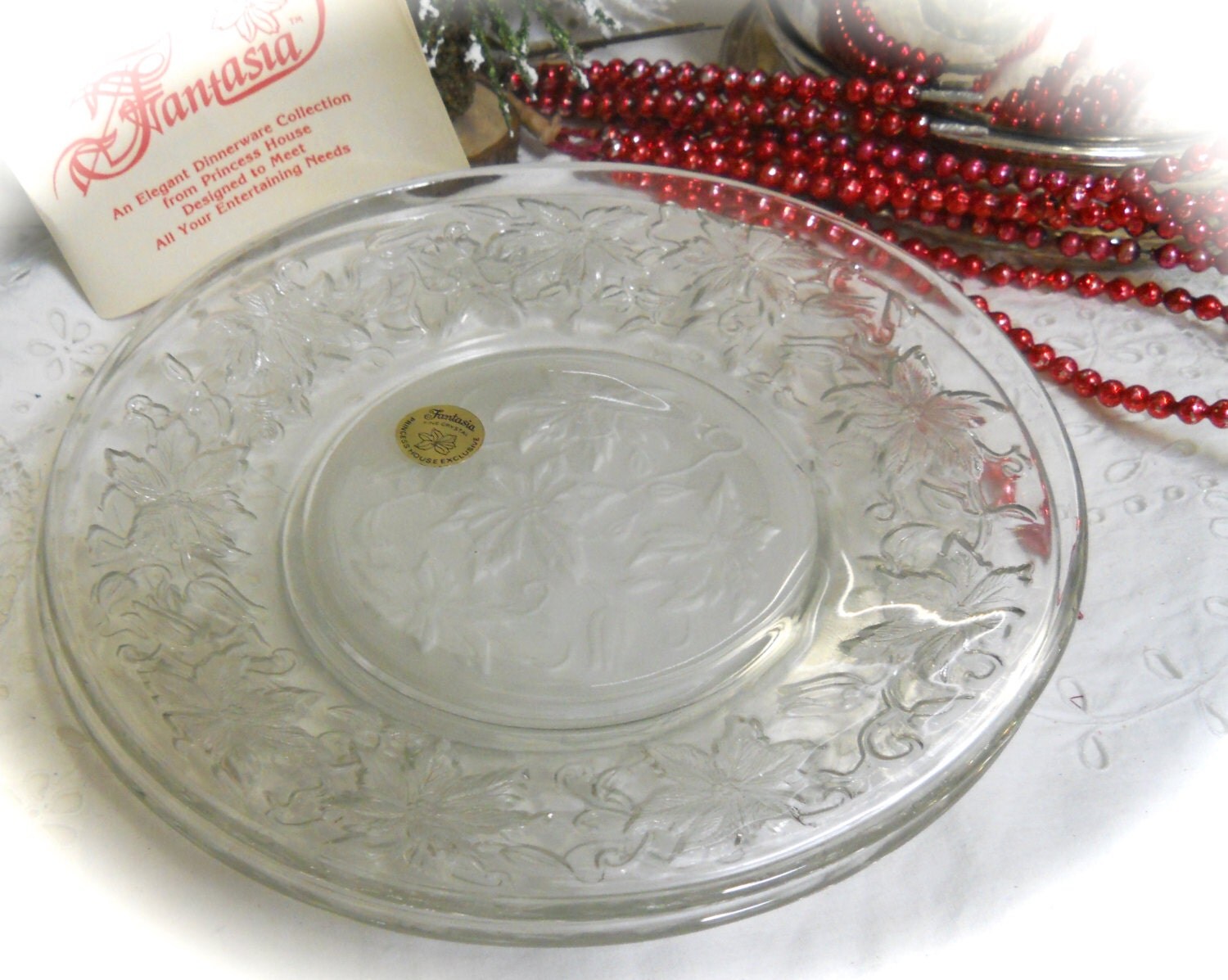 Set of 2 Princess House Glass 8 Inch Plates Fantasia Frosted