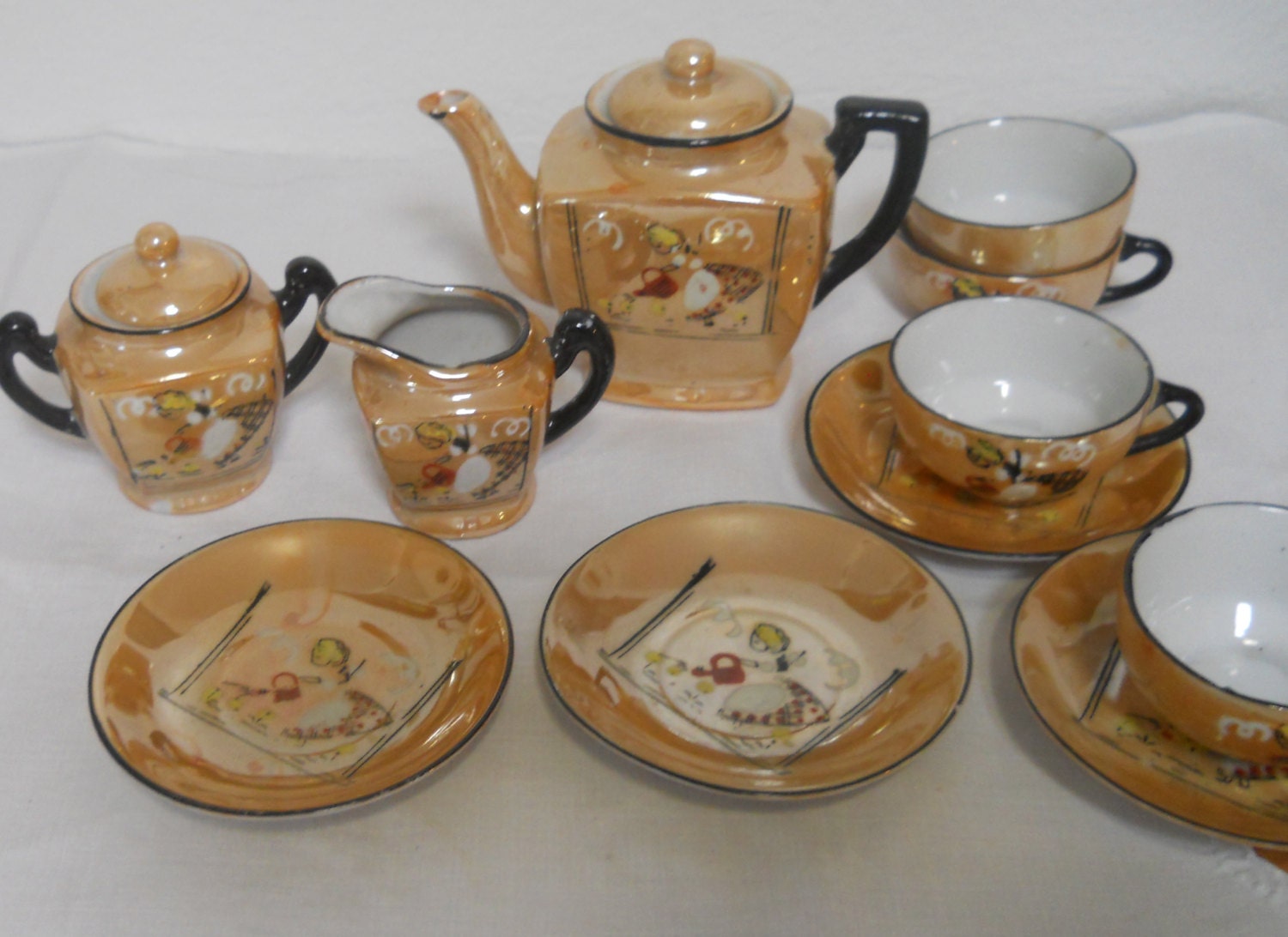 Vintage Child's China Tea Set Lusterware Tea Set Service