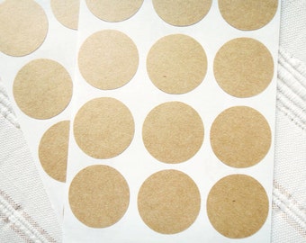 1 inch Kraft Round Stickers, Medium Circle Stickers, Kraft Paper Stickers, Self Adhesive, Set of 2 sheets or 42 circles