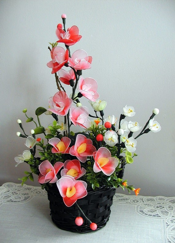 Handmade Nylon Flower Arrangement by LiYunFlora on Etsy