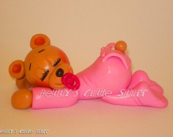 Baby Girl or Boy Teddy Bear - Baby Shower Bear Theme Favors / Souvenirs - Polymer clay Figurine Collectible