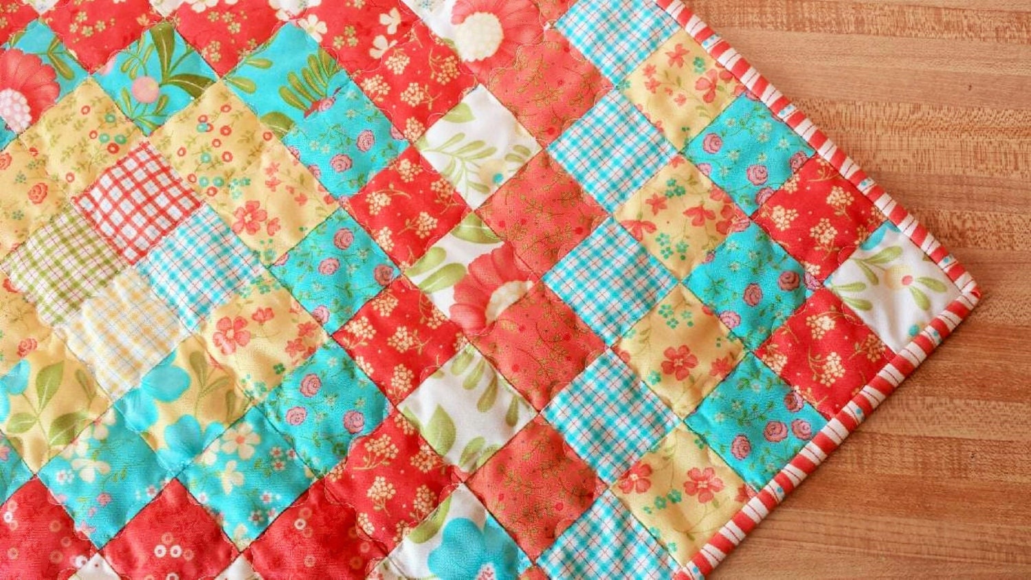 QUILTED SPRING SUMMER table runner wall hanging by AuntiJoJos