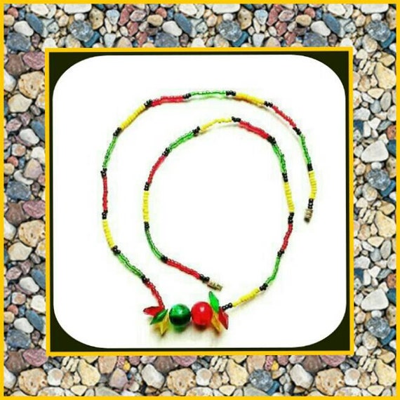 Jamaican Handmade Rasta Seed bead Necklace Jamaican