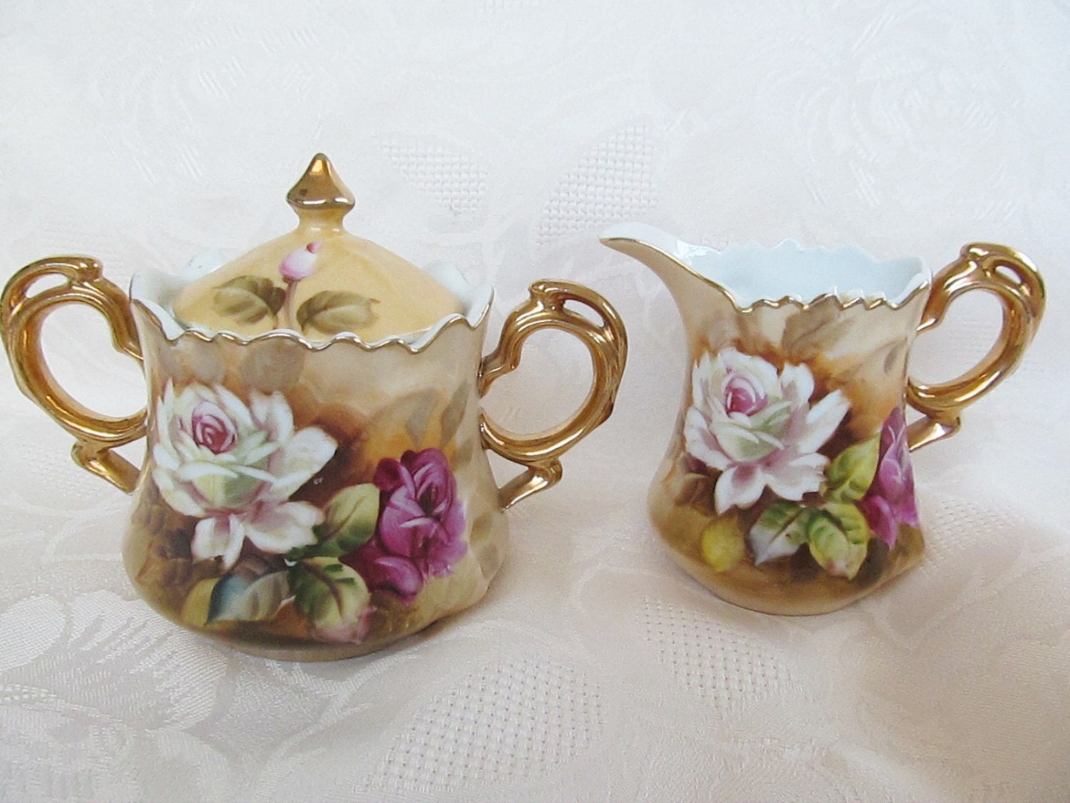 Vintage Lefton Creamer / Sugar Set Brown by WalkersWimseys on Etsy