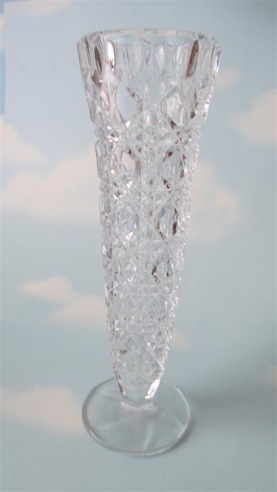 Items similar to Cut Crystal Flute Vase, Vintage Octagon Cut Crystal