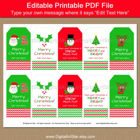 Printable Christmas Gift Tags Editable Christmas Party