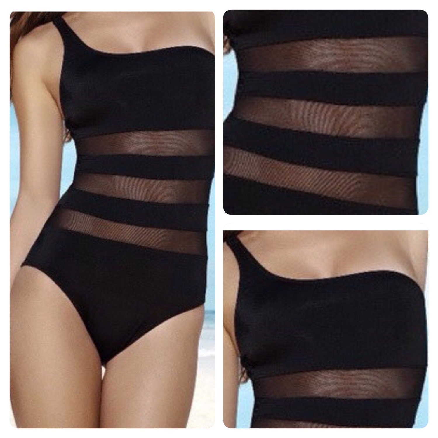 LETISH Multi mesh panel bathing suit/ Black mesh by MTBGBOUTIQUE