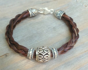 Braided 6-Strand Horsehair Bracelet with Silver Brighton Heart Bead, Equestrian, Equestrian Bracelet, Cowgirl, Gift for Her, Horse Keepsake