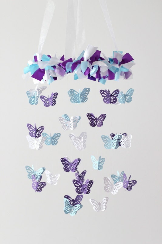 Purple Blue Nursery Mobile SMALL SIZE Butterflies Baby