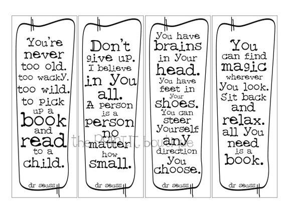 dr seussset two of 4 black and white printable bookmarks