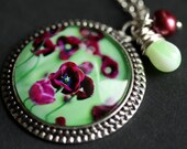 Purple Poppy Necklace. Field of Flowers Pendant with Dark Mauve Fresh Water Pearl and Mint Teardrop. Purple Necklace. Handmade Necklace. Purple Poppy Necklace. Field of Flowers Pendant with Dark Mauve Fresh Water Pearl and Mint Teardrop. Purple Necklace. Handmade Necklace.