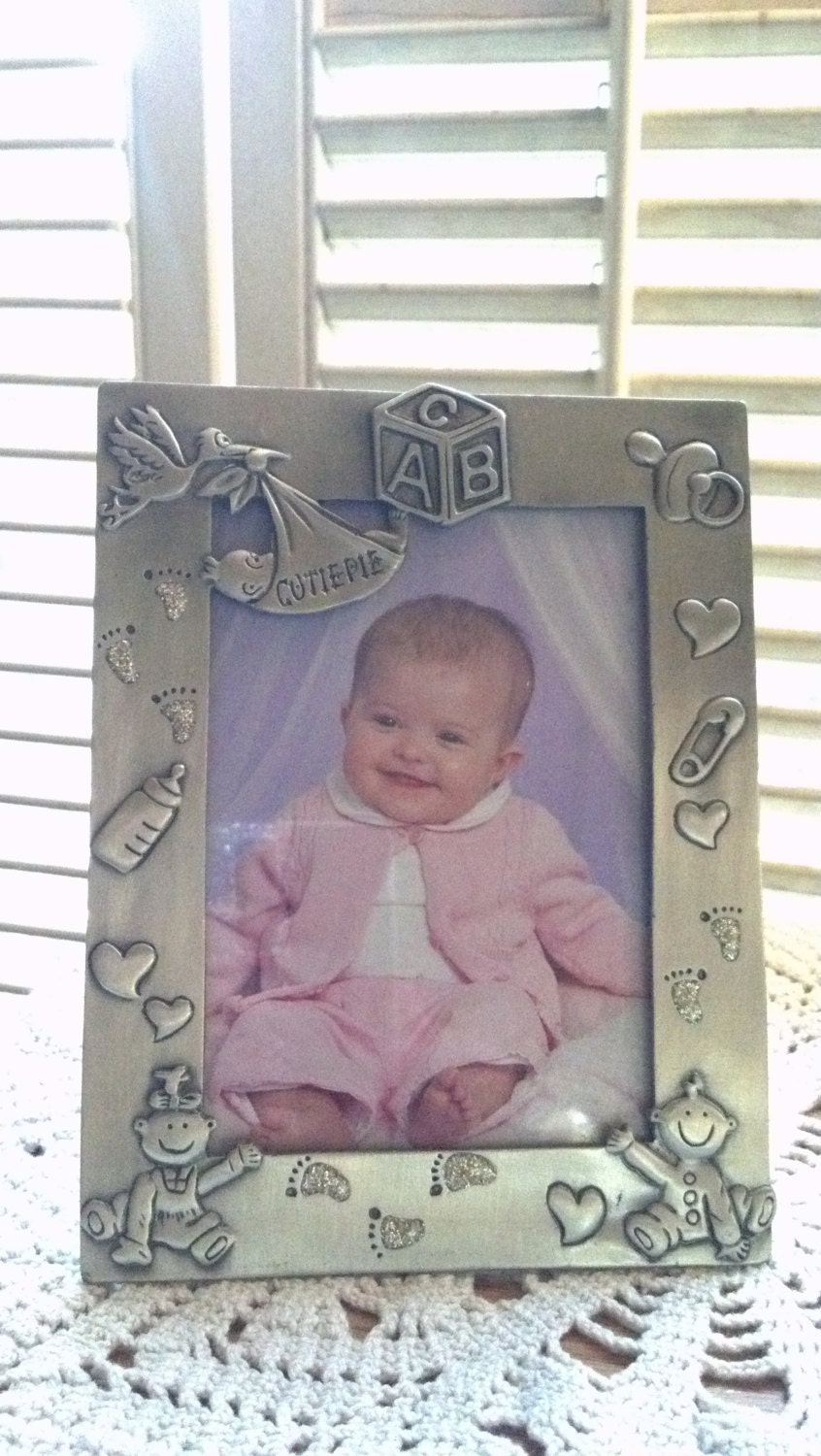 Vintage ABC Cutie Pie Pewter Baby Picture Frame