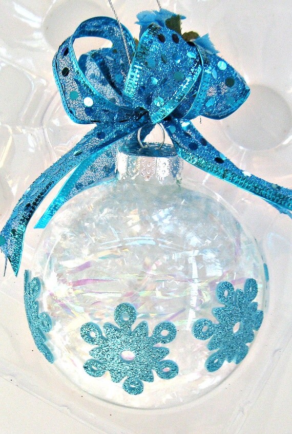 Large turquoise glass ornament Christmas decoration Winter