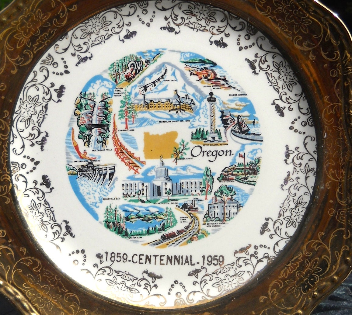 Vintage Plate Oregon Souvenir Plate Centennial Plate Homer