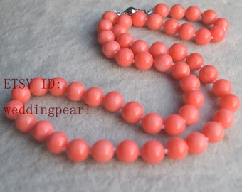 pink coral necklace ,18 inches 6mm or 7.5mm or 8mm or 10mm round coral necklace, single strand pink bead necklace, real dyed coral necklace