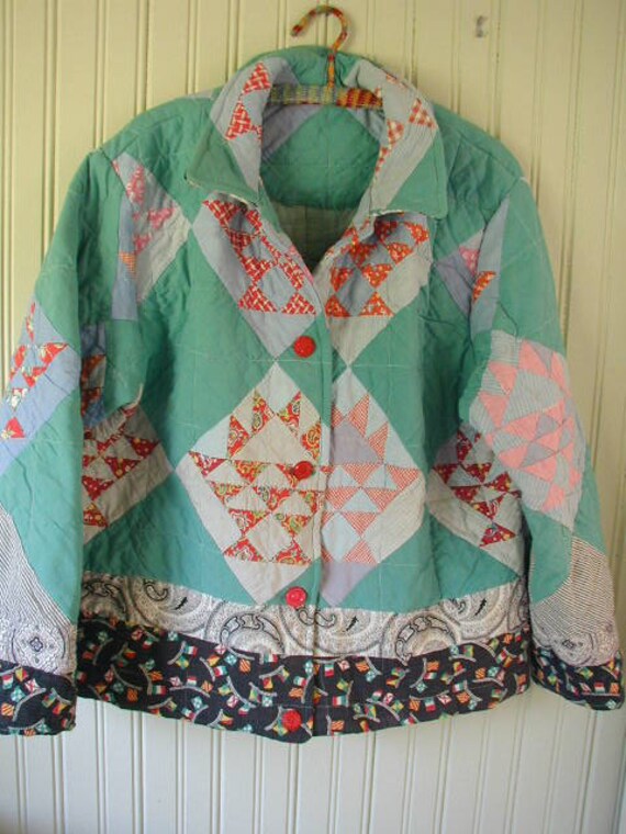 Jacket From a Patchwork Quilt Vintage Buttons Size Large