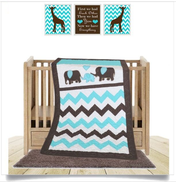 Baby quilt blanket elephant quilt bedding turquoise