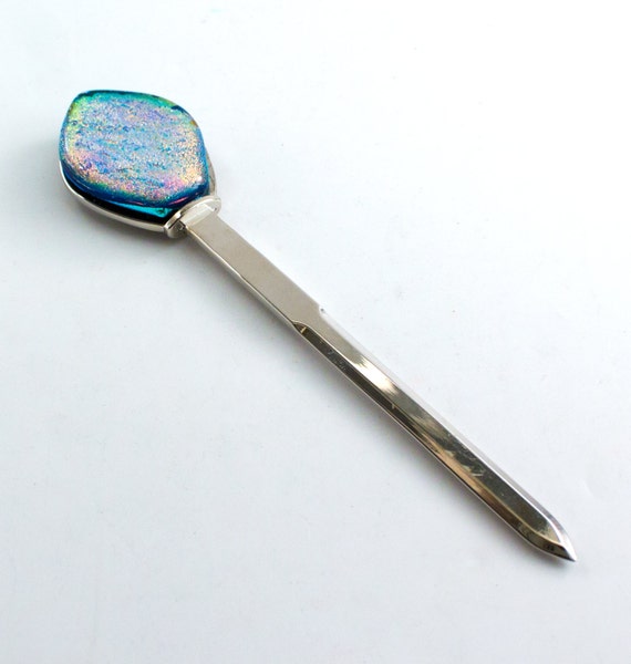 Unique Letter Opener Pink and Teal Dichroic Glass Cabochon