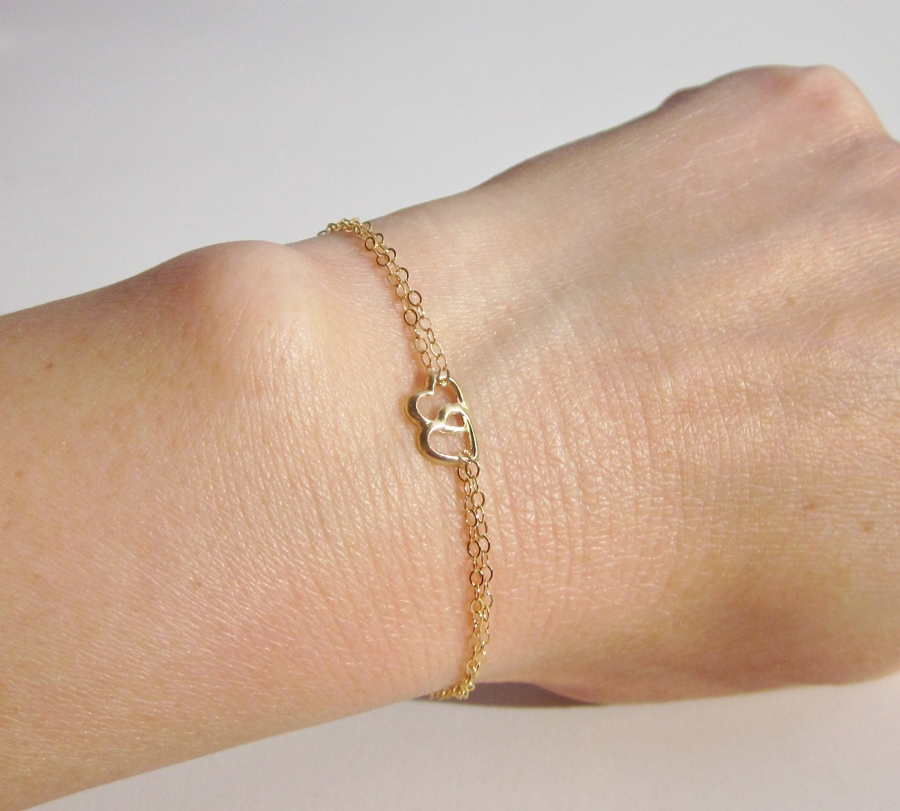 Gold Filled Double Heart Bracelet Valentines Day by MemoryBoxJL