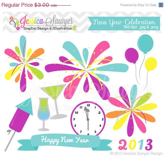 50% OFF- INSTANT DOWNLOAD, new years clipart - fireworks graphic - digital element - celebration - scrapbook Il_570xn