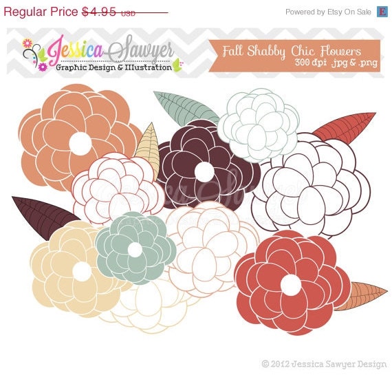 80% OFF - INSTANT DOWNLOAD, warm shabby chic flower clip art - vintage clipart - leaf graphic - commercial use - hand drawn floral Il_570xn