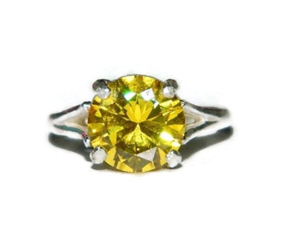 Yellow Stone Ring, Sterling Silver, 10mm Stone