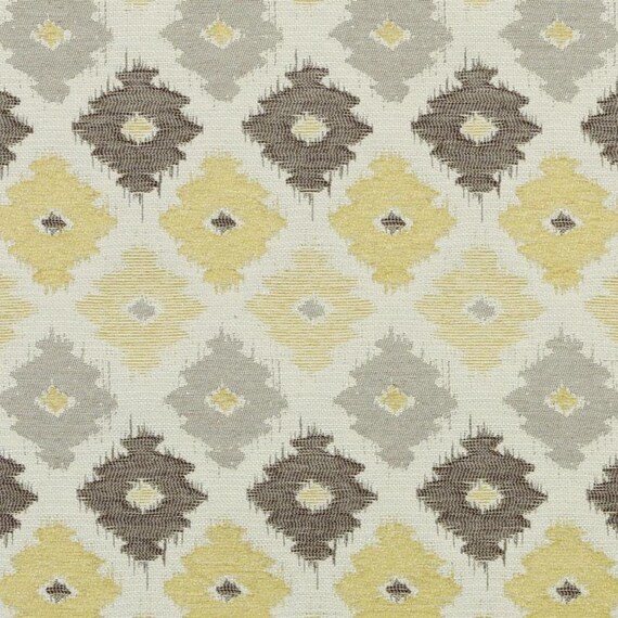 Yellow Grey Woven Ikat Upholstery Fabric Brown Yellow