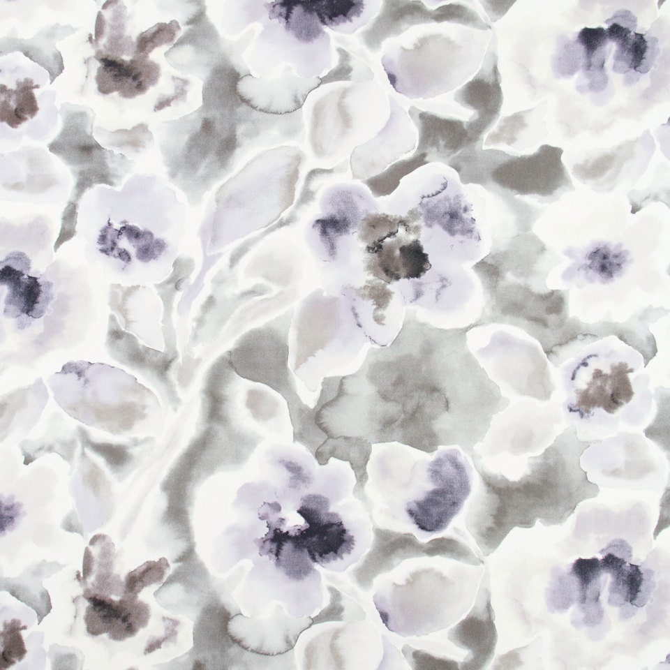 Abstract Grey Floral Cotton Upholstery Drapery Fabric Modern