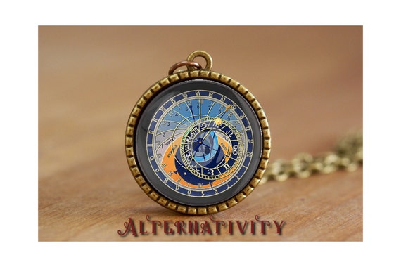 zodiac light pendant Light Necklace CLOCK Astronomical Zodiac Clock Pendant Blue Gray