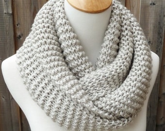 ON SALE - Natural Infinity Scarf - Off White and Gray Infinity Scarf - Chunky Knit Scarf - Ready to Ship