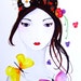 Portrait Woman Original Painting Watercolor Ink Butterflies Flowers Drawing Wall Art Original Portrait Face Portrait Painting Woman Flowers