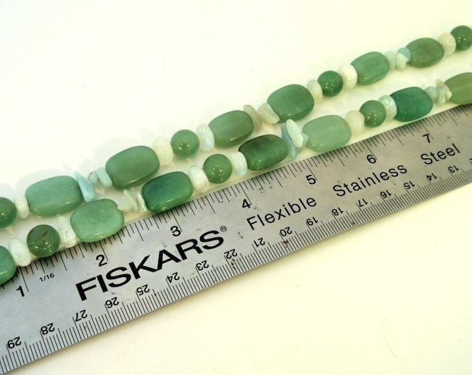 Green Aventine Bead Necklace -polished quartz beads - green and white gemstone