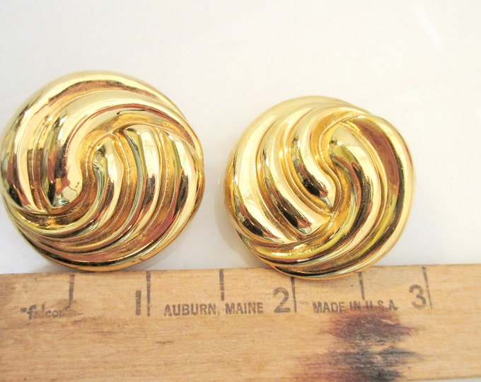 St John Gold Clip On Earrings - Chunky Gold - Swirl Button