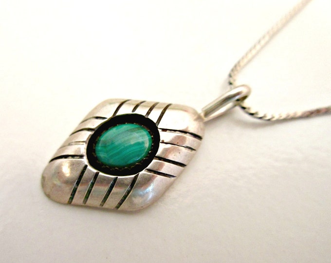 Malachite Sterling pendant necklace - 20 inch sterling Silver chain Italy