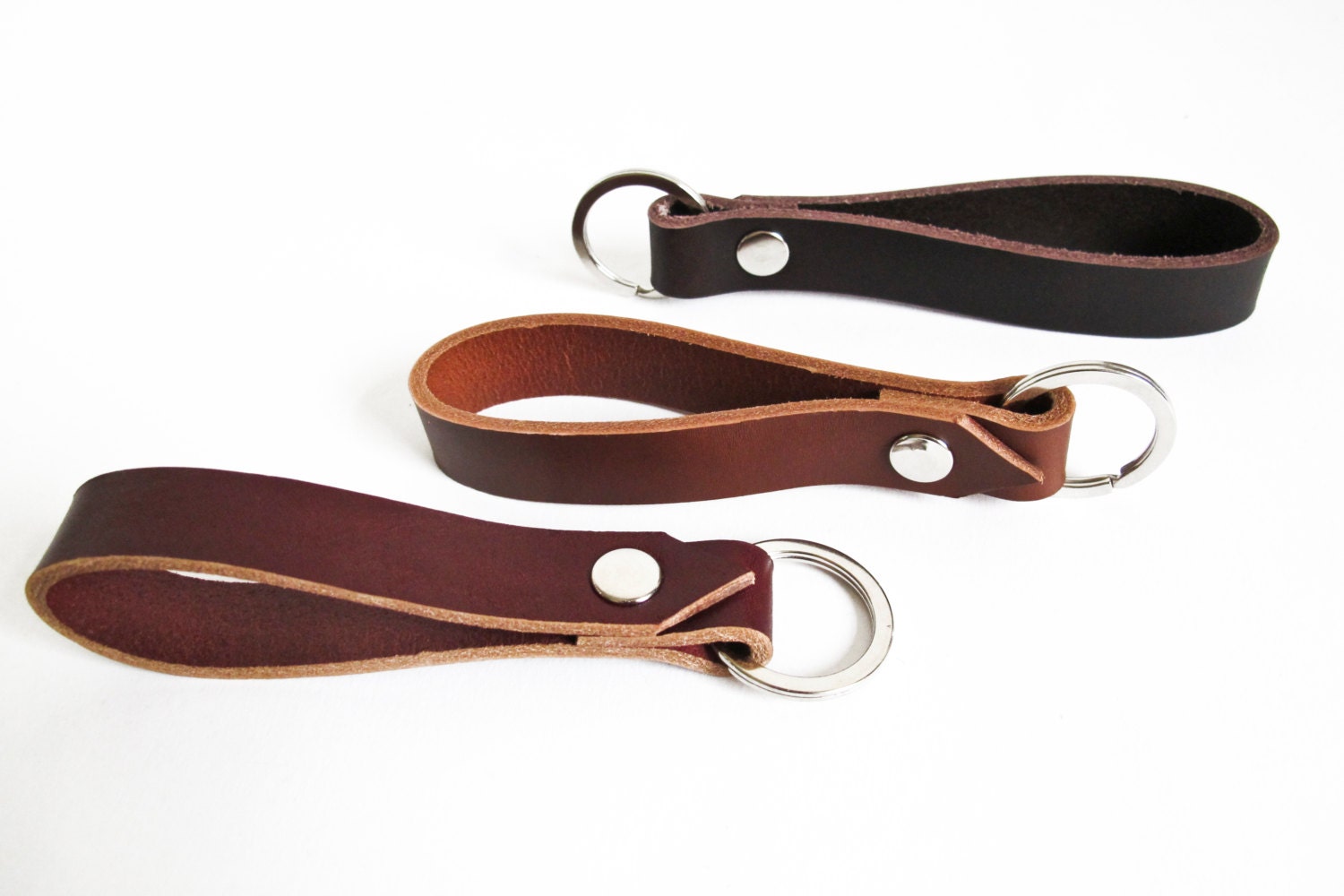 short lanyard leather keychain handmade brown by nelesprengel