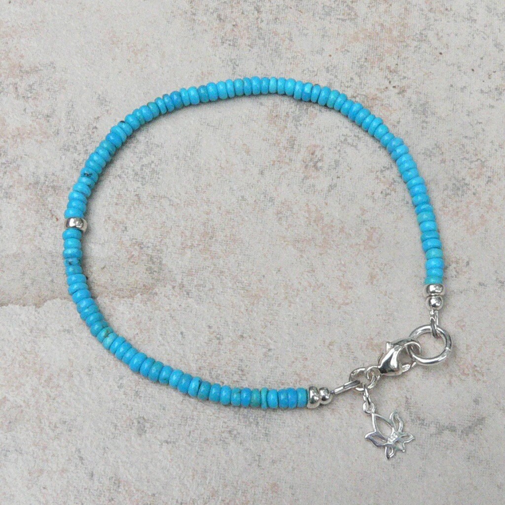Sleeping Beauty Turquoise Bracelet with Sterling Silver Lotus