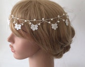 Bridal Headband, Wedding Hairband, White Crochet Flowers, Pear Head Band, Wedding Headband, Headpiece, Beadwork, Fast Delivery