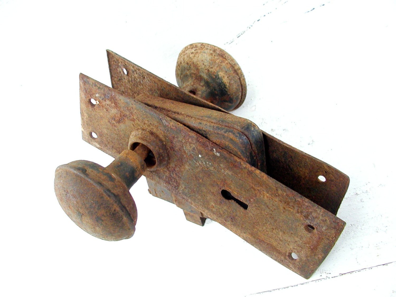 Vintage Rusty Primitive Hardware Door Knob Set Handles Upcycle