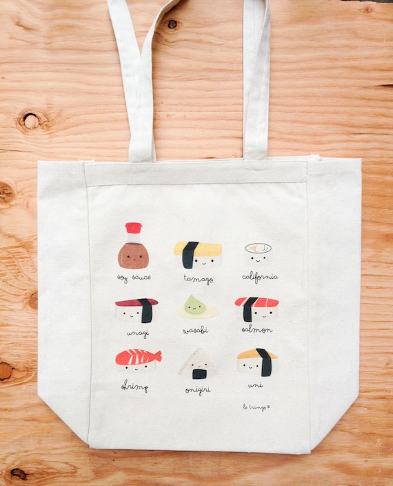Sushi Canvas Tote Bag Cute Kawaii Illustration Bag