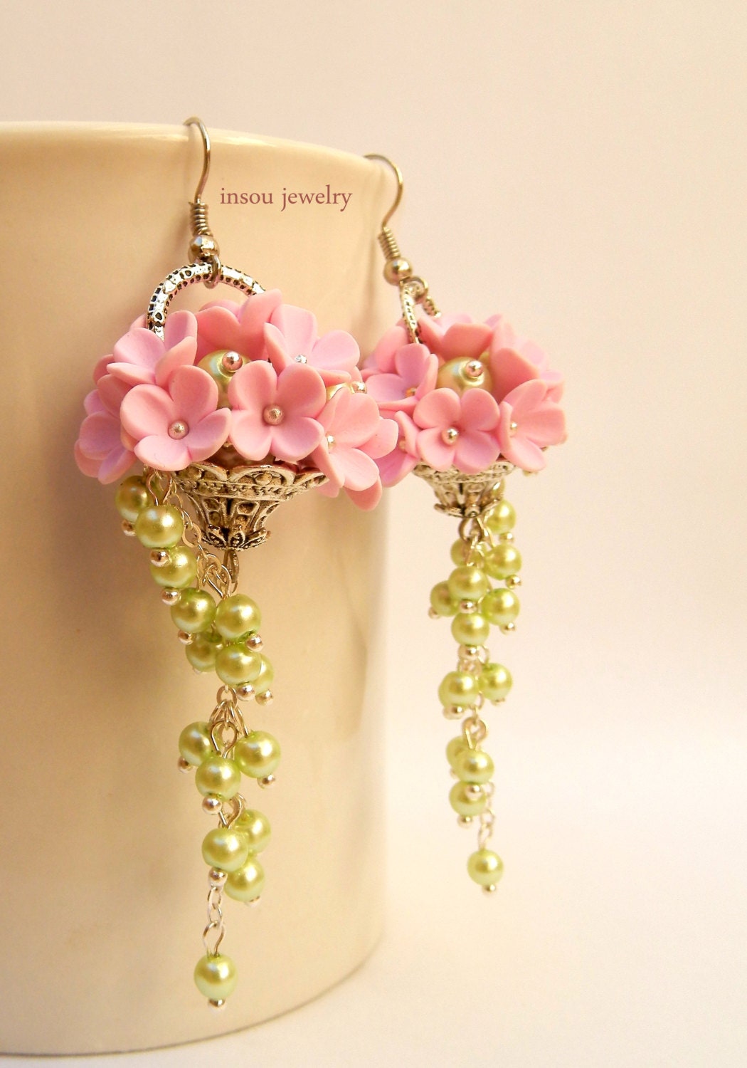 Wedding Earrings Pink Earrings Flower Earrings Pink