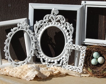 Set Of 6 Picture Frames,Wedding Nursery Shabby Chic Frames,Distressed Ornate Frame Collection