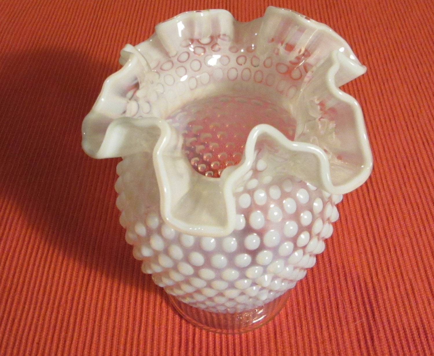 Fenton french ivory opalescent ruffled hobnail vase by 2manymiles