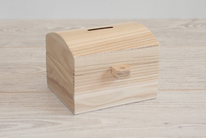 Wooden Money Box with Padlock / Ash Wood Chest / Wooden