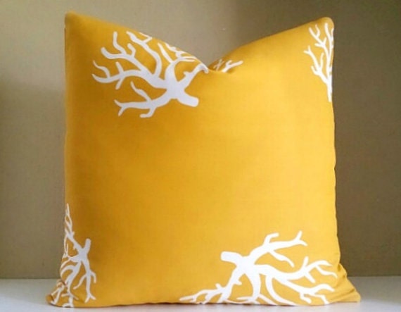 Items similar to Yellow pillow cover coral nautical theme, All sizes available, throw pillow ...