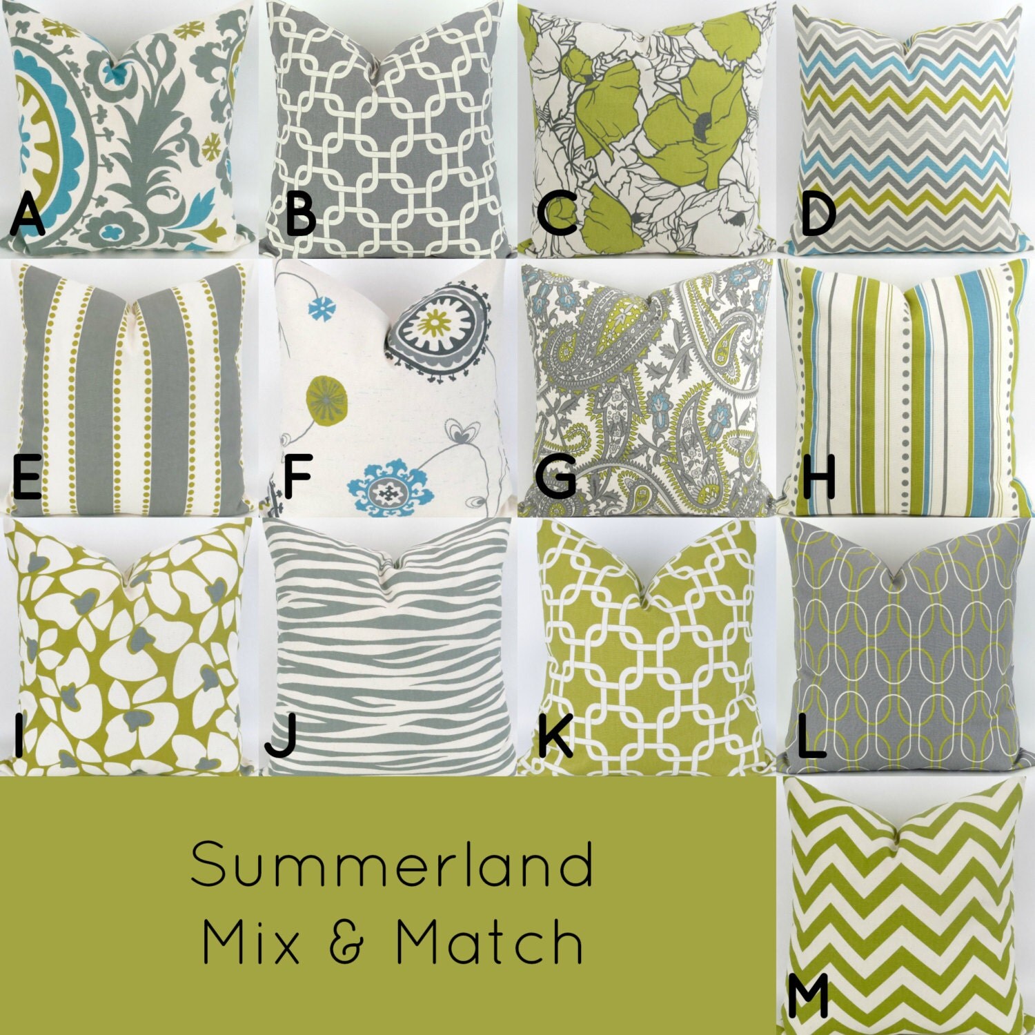 Gray & Green Throw Pillows 18x18 inch by DeliciousPillows on Etsy