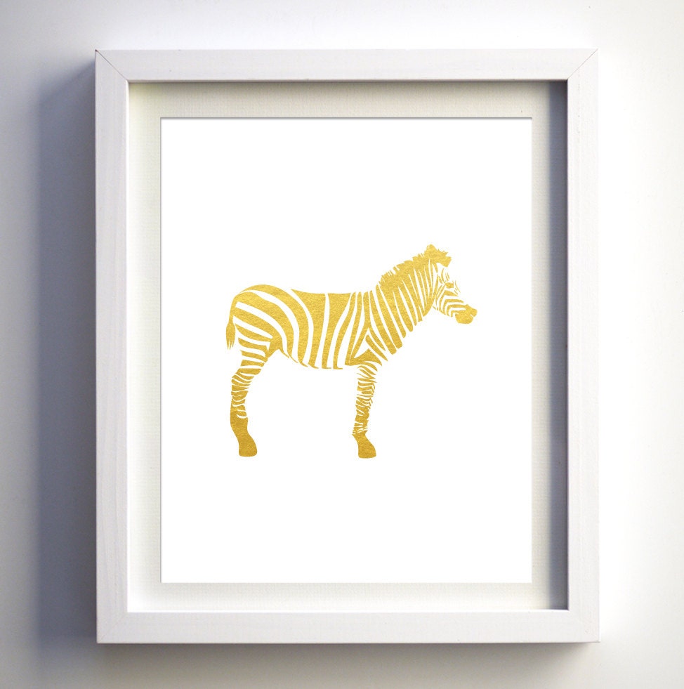 Gold foil zebra wall art print zebra gold minimalist animal