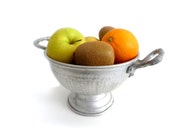 Vintage Aluminum Fruit Bowl - Mid Century Italian Pedestal Bowl with Handles - Tray, Serving Centerpiece, Fruit Basket - 1950s