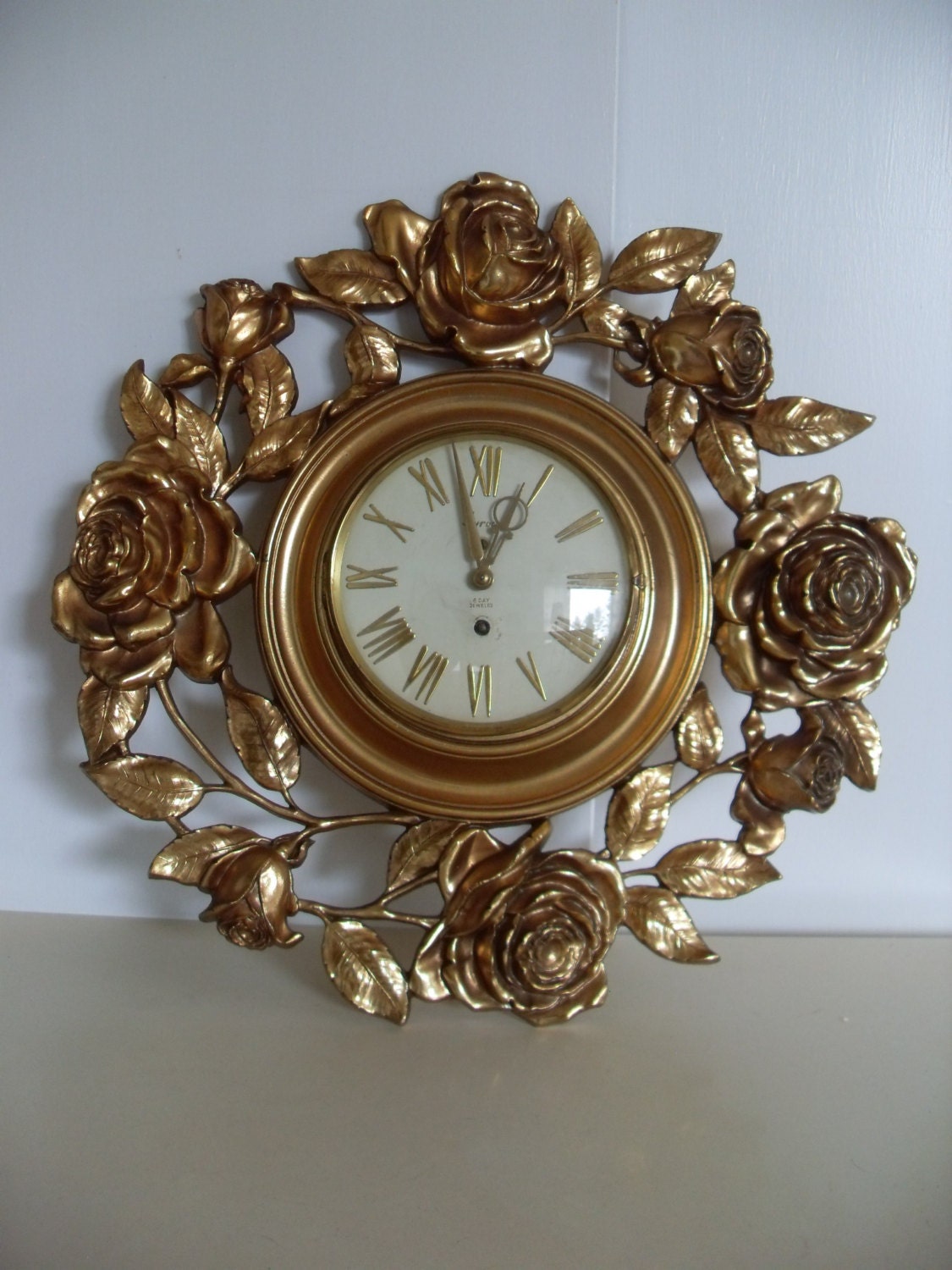 Vintage Key Wind SYROCO Wall Clock Flower Design by NotSoAntique