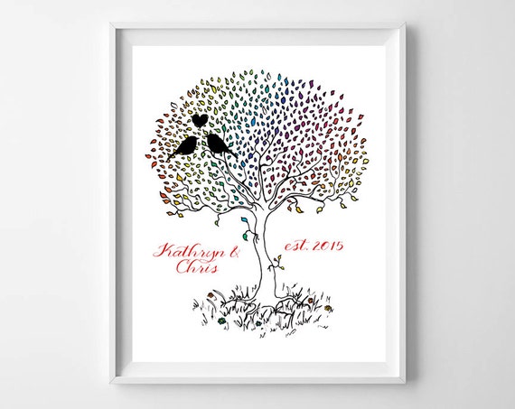 Personalized Wedding Gift-Birds in a Tree-Custom Art Print Wall Art by ...