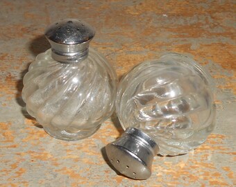 Vintage Salt & Pepper Shakers, Irice, Glass, Silver Tops, 1950's